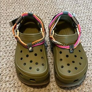 CROCS Green and Pink Sandals with Perforated Design